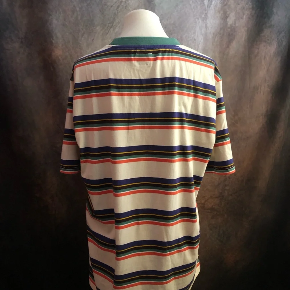 GUESS White Striped Short Sleeve Tee with Green Collar - Picture 3 of 6
